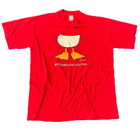 Vintage Mens Red John Baron Not Playing With A Full Duck Comic Art T Shirt Large - Picture 1 of 10